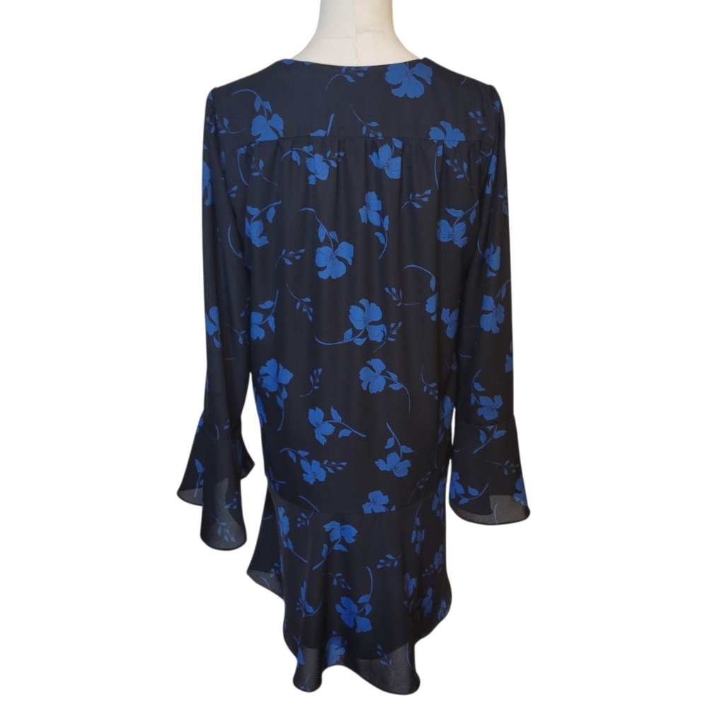Parker Black & Blue Floral‎ Chiffon Shift Dress Size Medium - Picture 4 of 5